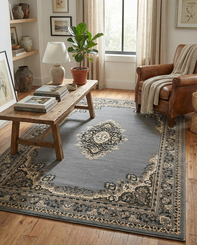 Tabriz Tapestry Collection Area Rug - Azerbaijan (Gray) Rectangle Gray  lifestyle 16