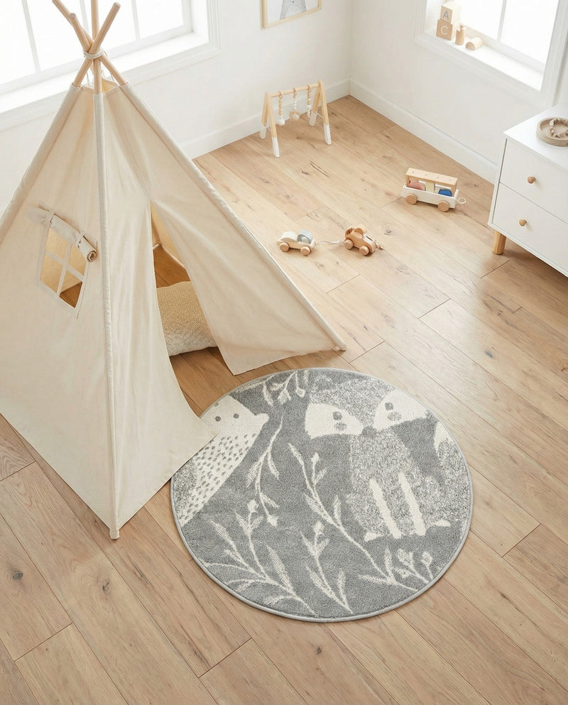 Wonder Tykes Collection Area Rug -  Quirky Round Gray  lifestyle 79