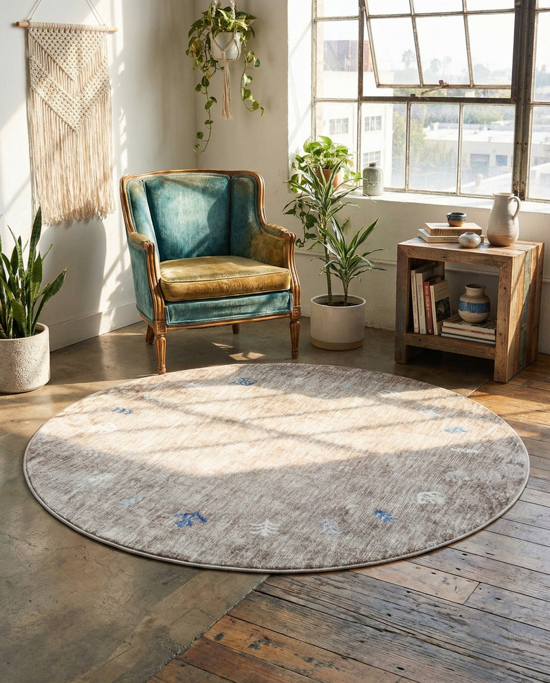 Zagros Shades Collection Area Rug -  Yasuj Round Gray Brown  lifestyle 76