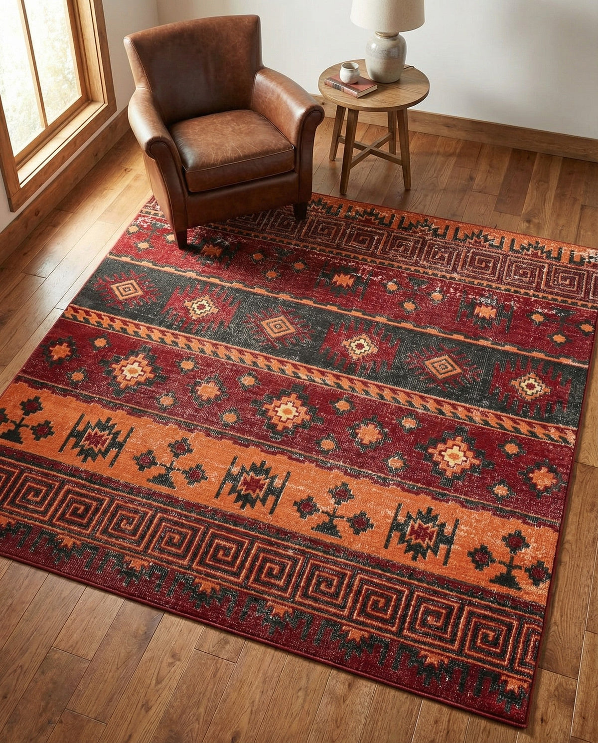 Geneva Terrace Collection Area Rug - Montreux Square Rust Red  lifestyle 170