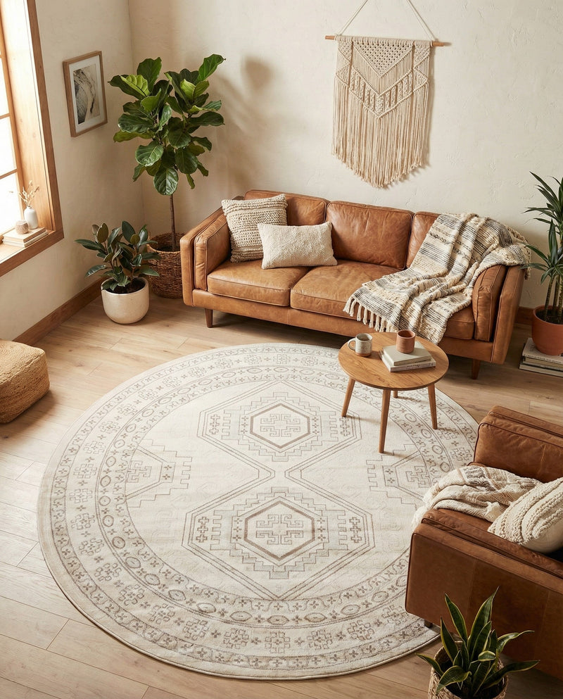 Savannah Elegance Collection Area Rug -  Tybee (Ivory) Round Ivory  lifestyle 33