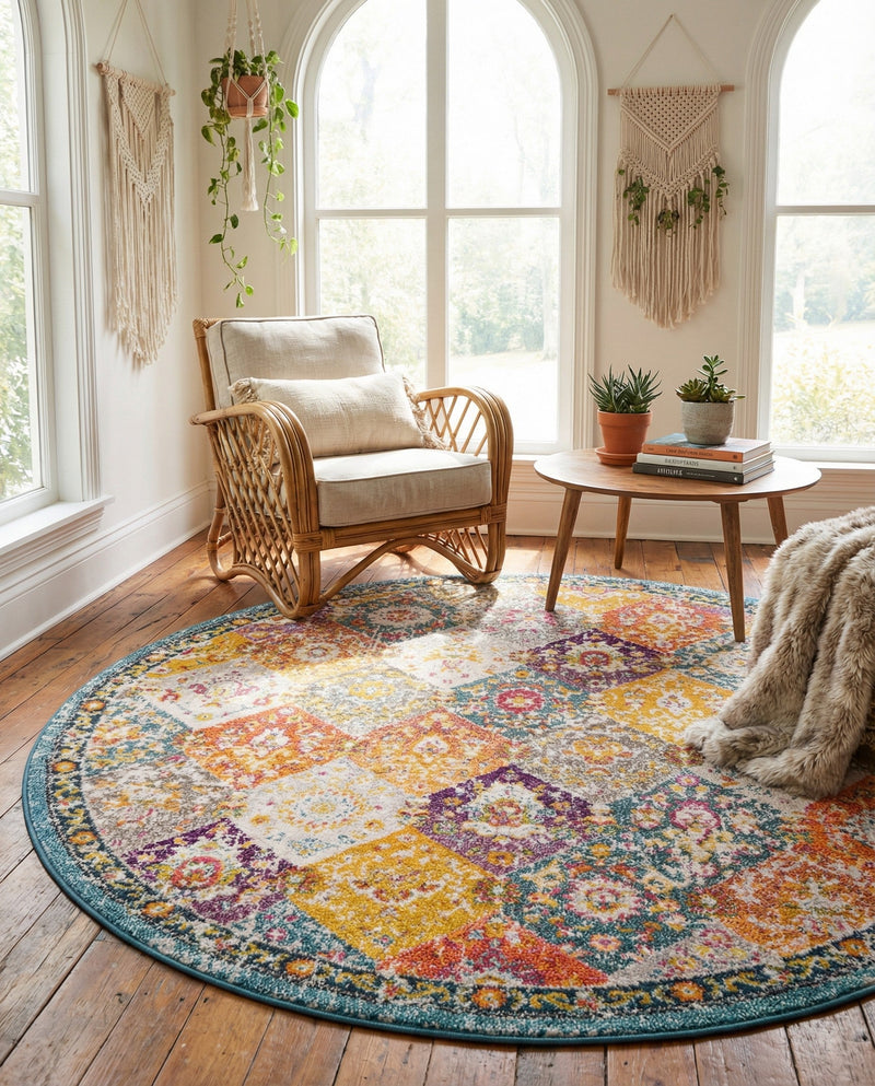 Brighton Terrace Collection Area Rug -  Rottingdean (Multi) Round Multi  lifestyle 68
