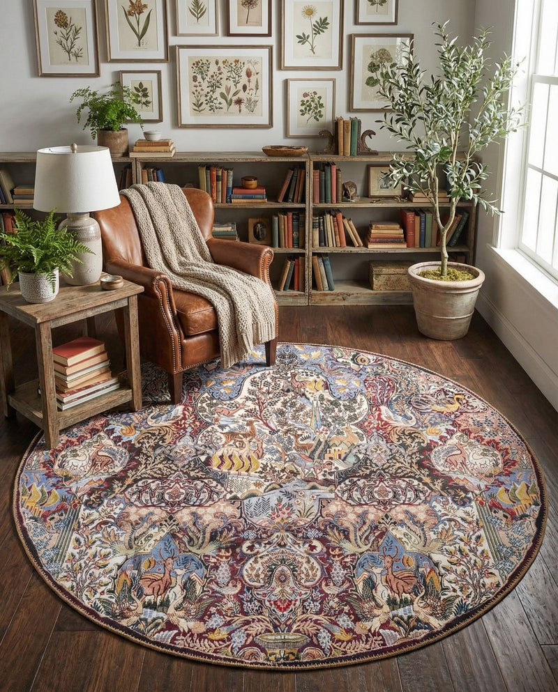 Heritage Elegance Collection Area Rug -  Louvre Round Multi  lifestyle 29