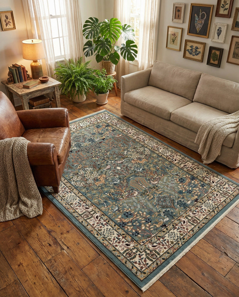 Persian Elegance Collection Area Rug -  Kerman (Blue) Rectangle Blue  lifestyle 14