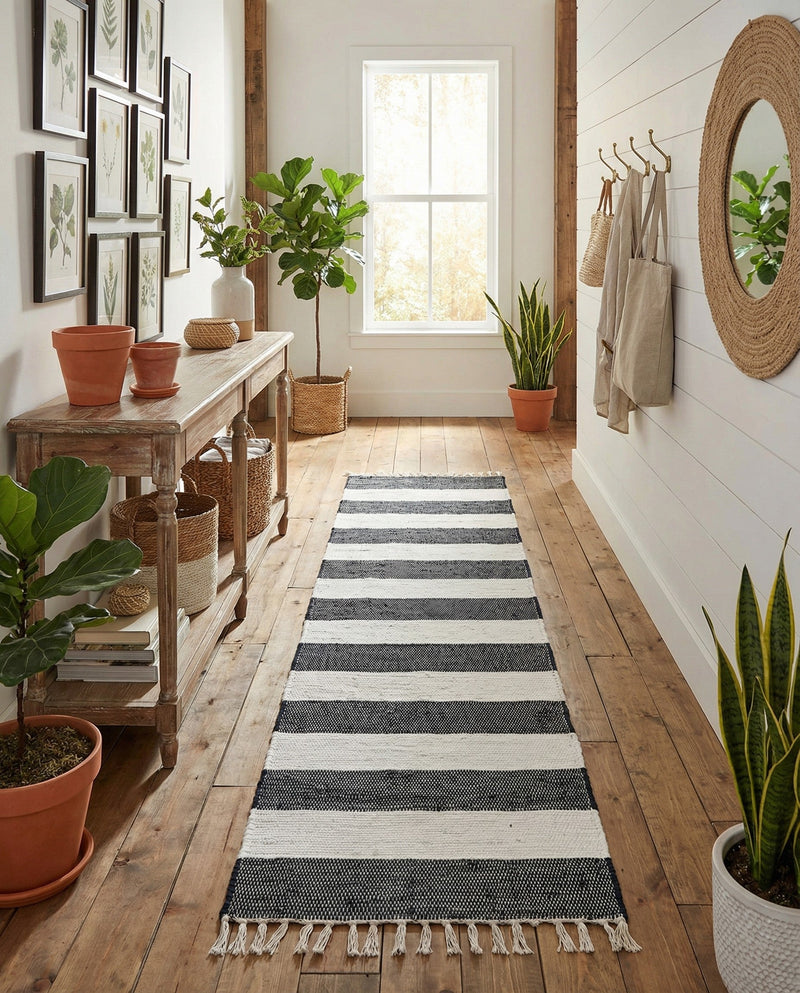 Tassel Trail Collection Area Rug - Pathway (Navy Blue) Runner Navy Blue  lifestyle 73