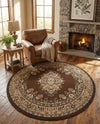 Tabriz Tapestry Collection Area Rug - Azerbaijan (Brown) Round Brown  lifestyle 34