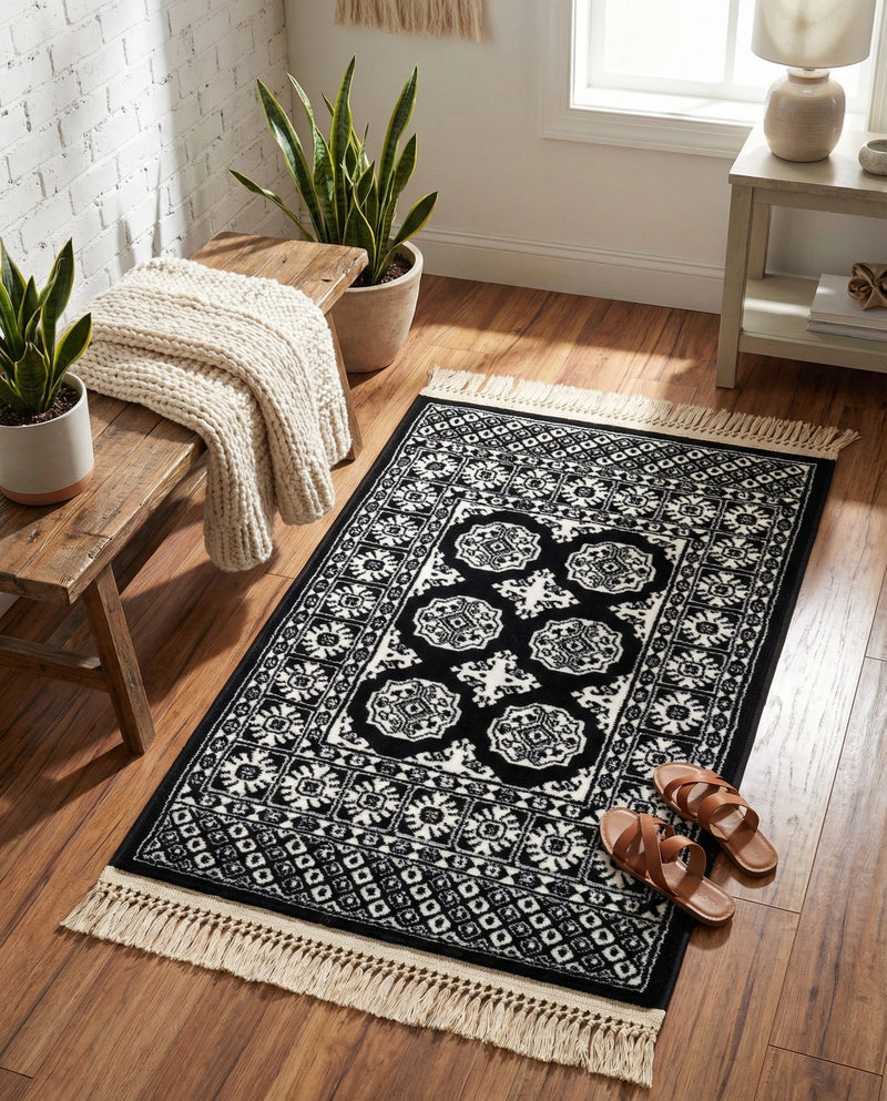 Samarkand Elegance Collection Area Rug -  Margilan (Black and White) Rectangle Black and White  lifestyle 26