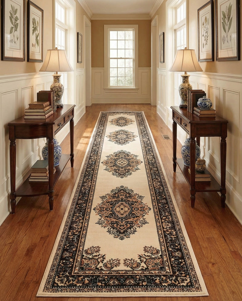 Tabriz Tapestry Collection Area Rug - Azerbaijan (Ivory) Runner Ivory  lifestyle 54