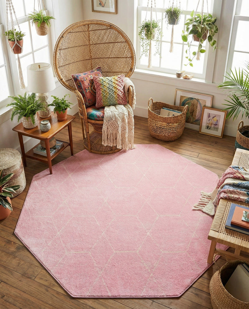 Trellis Mosaic Collection Area Rug - Arborville (Light Pink) Octagon Light Pink  lifestyle 76