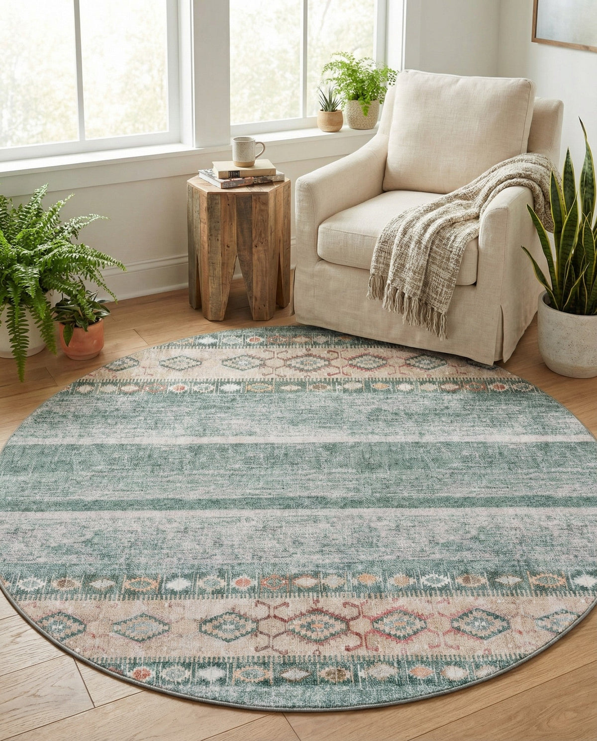 Heritage Elegance Collection Area Rug -  Edinburgh Round Green  lifestyle 127