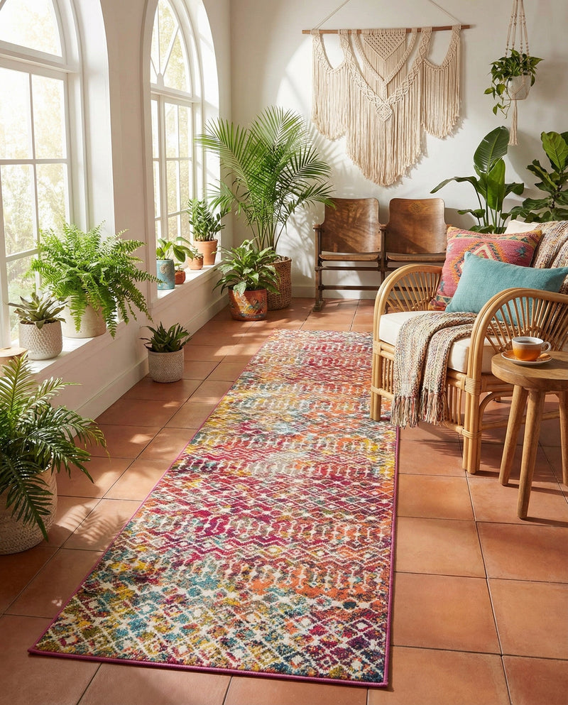 Mediterranean Lattice Collection Area Rug - Santorini (Multi) Runner Multi  lifestyle 79