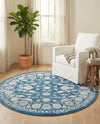 Charleston Elegance Collection Area Rug -  Seaport (Blue) Round Blue  lifestyle 69
