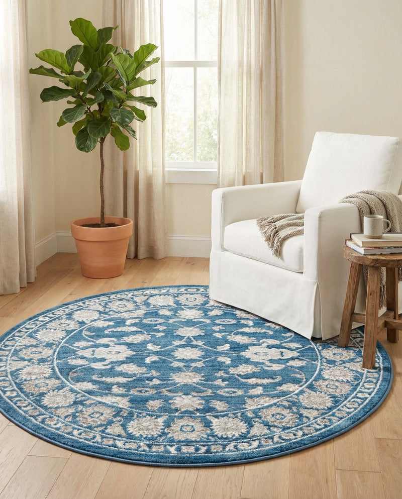 Charleston Elegance Collection Area Rug -  Seaport (Blue) Round Blue  lifestyle 69