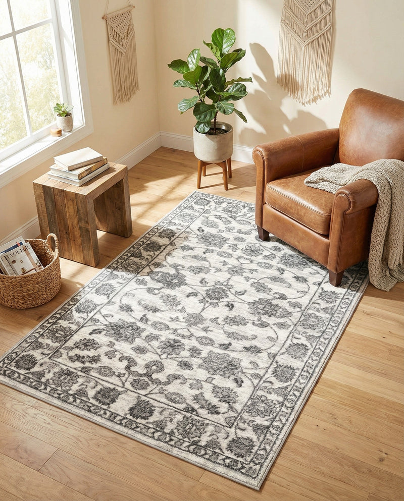 Charleston Elegance Collection Area Rug -  Seaport (white Gray) Rectangle white Gray  lifestyle 15
