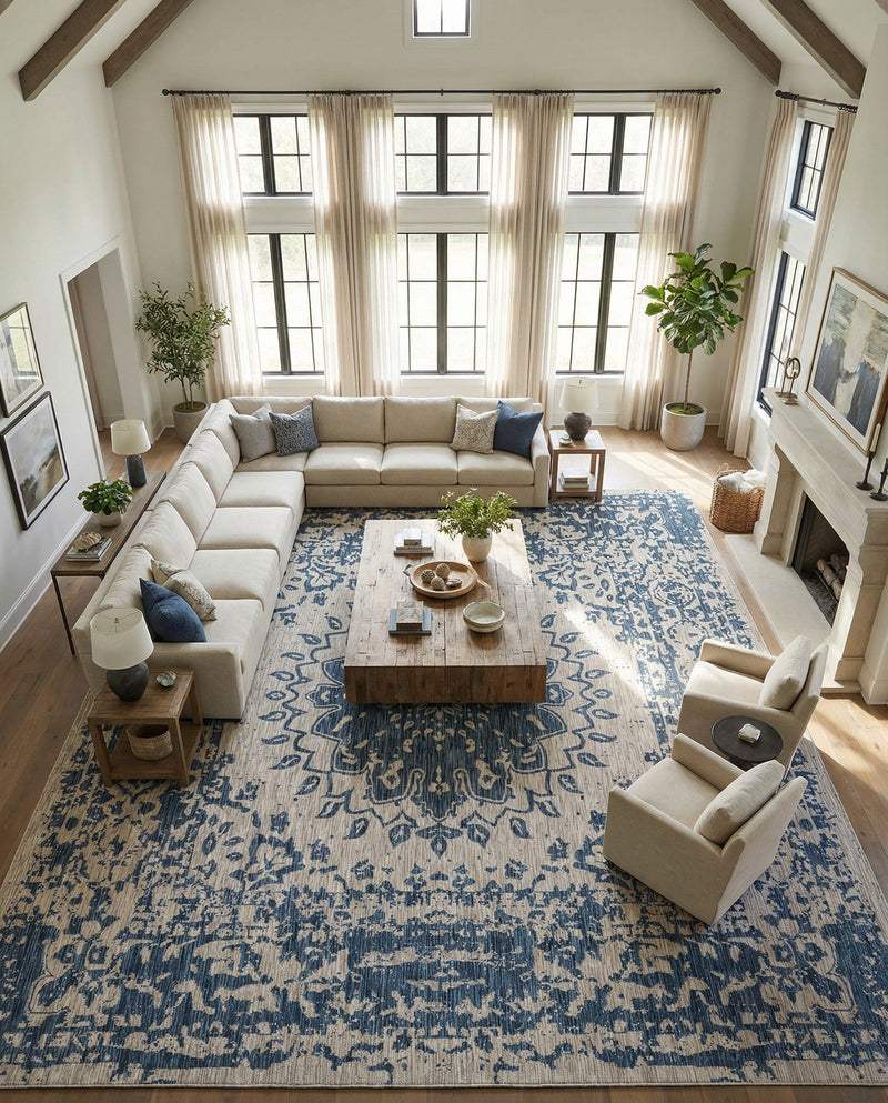 Patio Heritage Collection Area Rug -  Lafayette (Blue) Square Blue  lifestyle 70