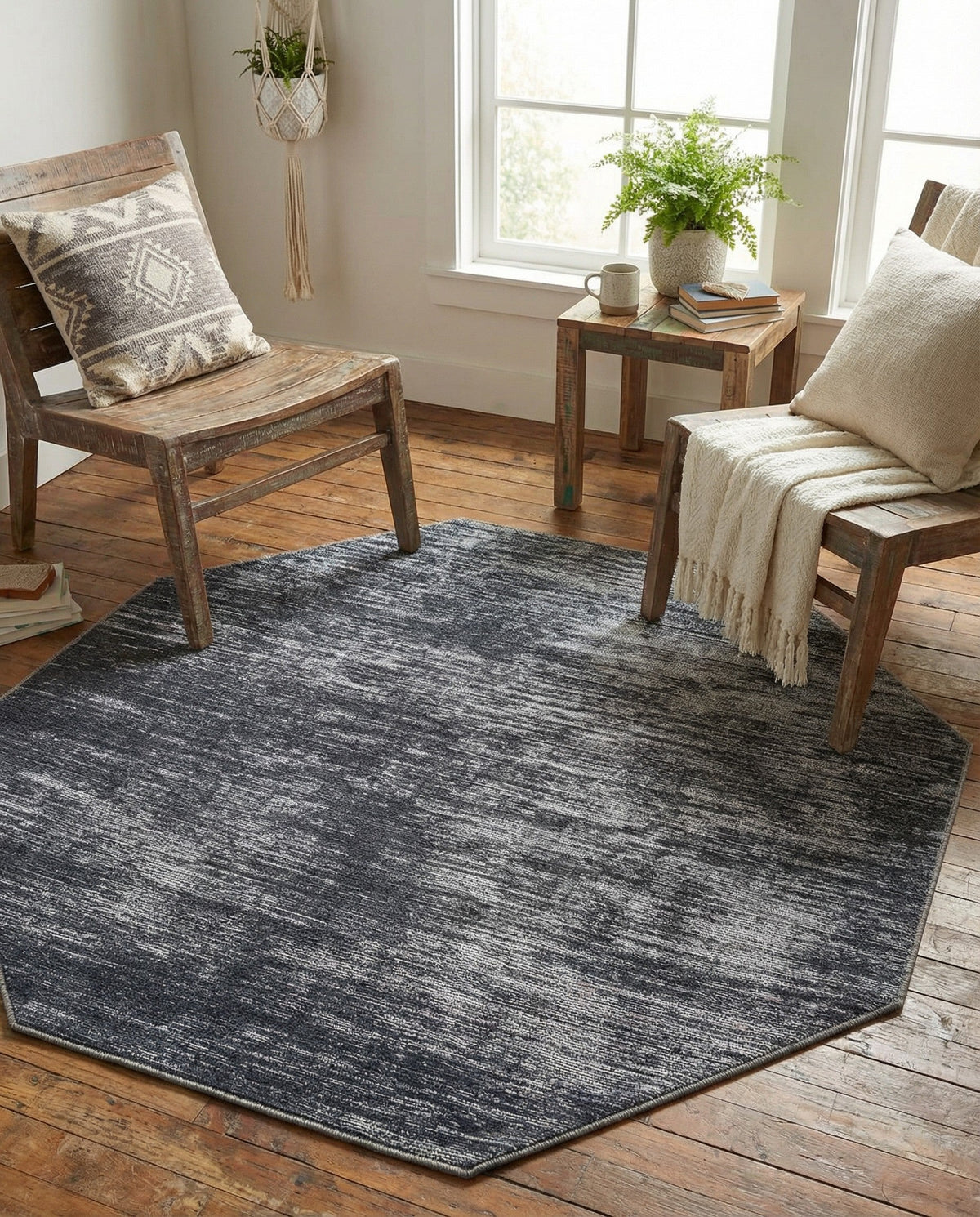 Sahara Essence Collection Area Rug - Oasis (Black) Octagon Black  lifestyle 89