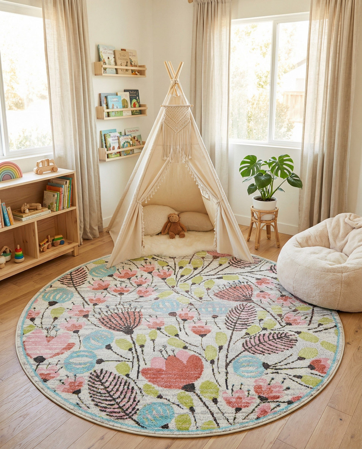Wonder Tykes Collection Area Rug -  Fantasy Round Ivory  lifestyle 130