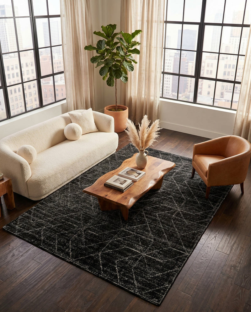 Nordic Loom Geometric Collection Area Rug - Oslo Rectangle Jet Black  lifestyle 55