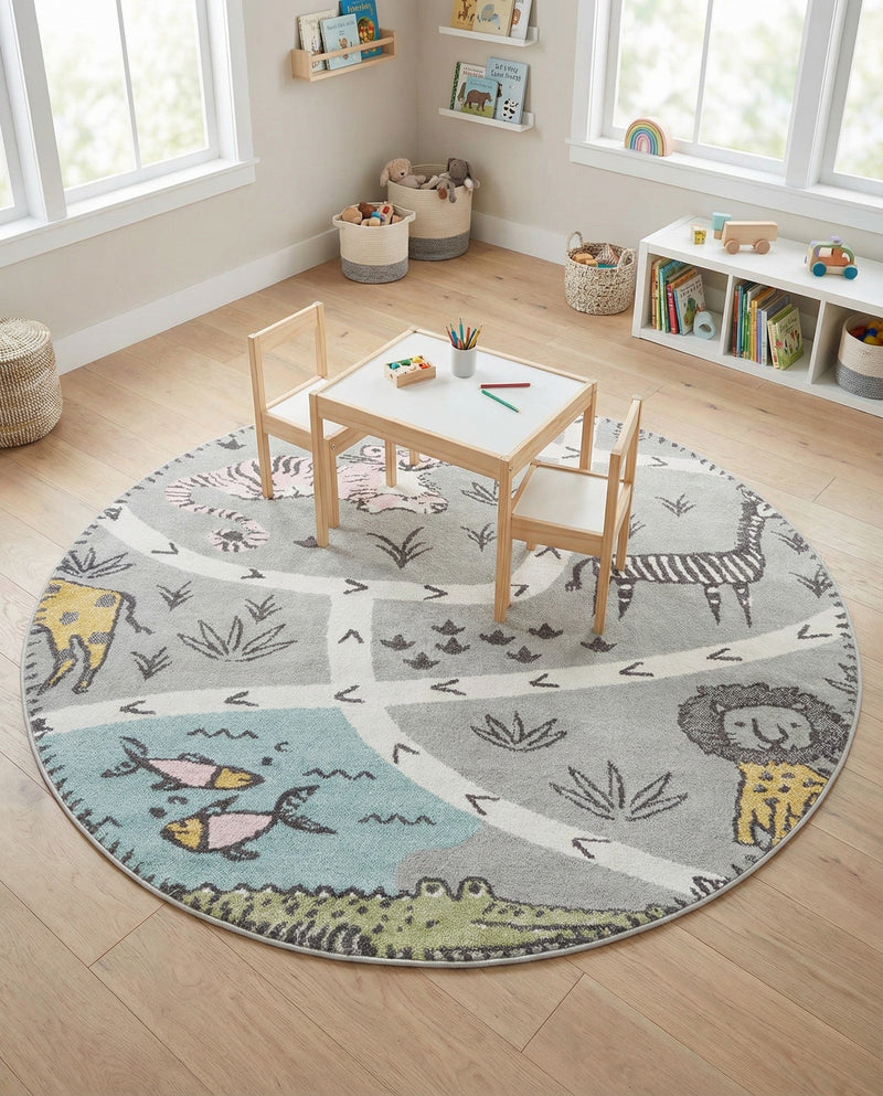 Wonder Tykes Collection Area Rug -  Enigma Round Gray  lifestyle 75
