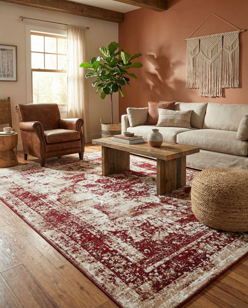 Riviera Elegance Collection Area Rug -  Menton (Burgundy) Rectangle Burgundy  lifestyle 32