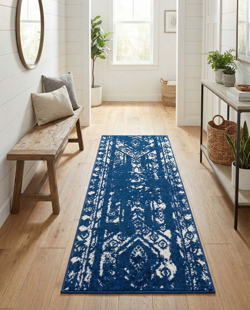 Brighton Stripes Collection Area Rug - Sussex (Navy Blue) Runner Navy Blue  lifestyle 53