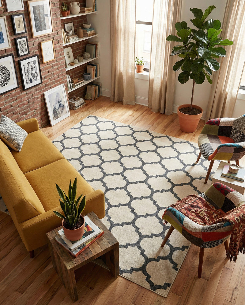 Lattice Gardens Collection Area Rug -  Bloomfield (Beige and Gray) Rectangle Beige and Gray  lifestyle 14