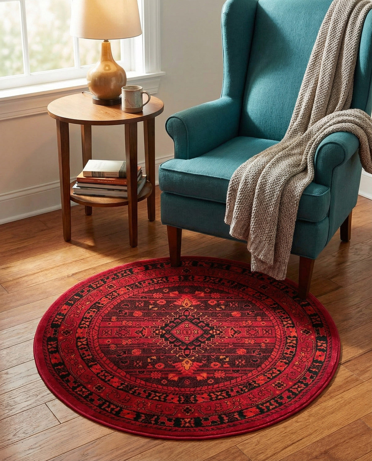 Samarkand Elegance Collection Area Rug -  Zarafshan Round Red  lifestyle 85