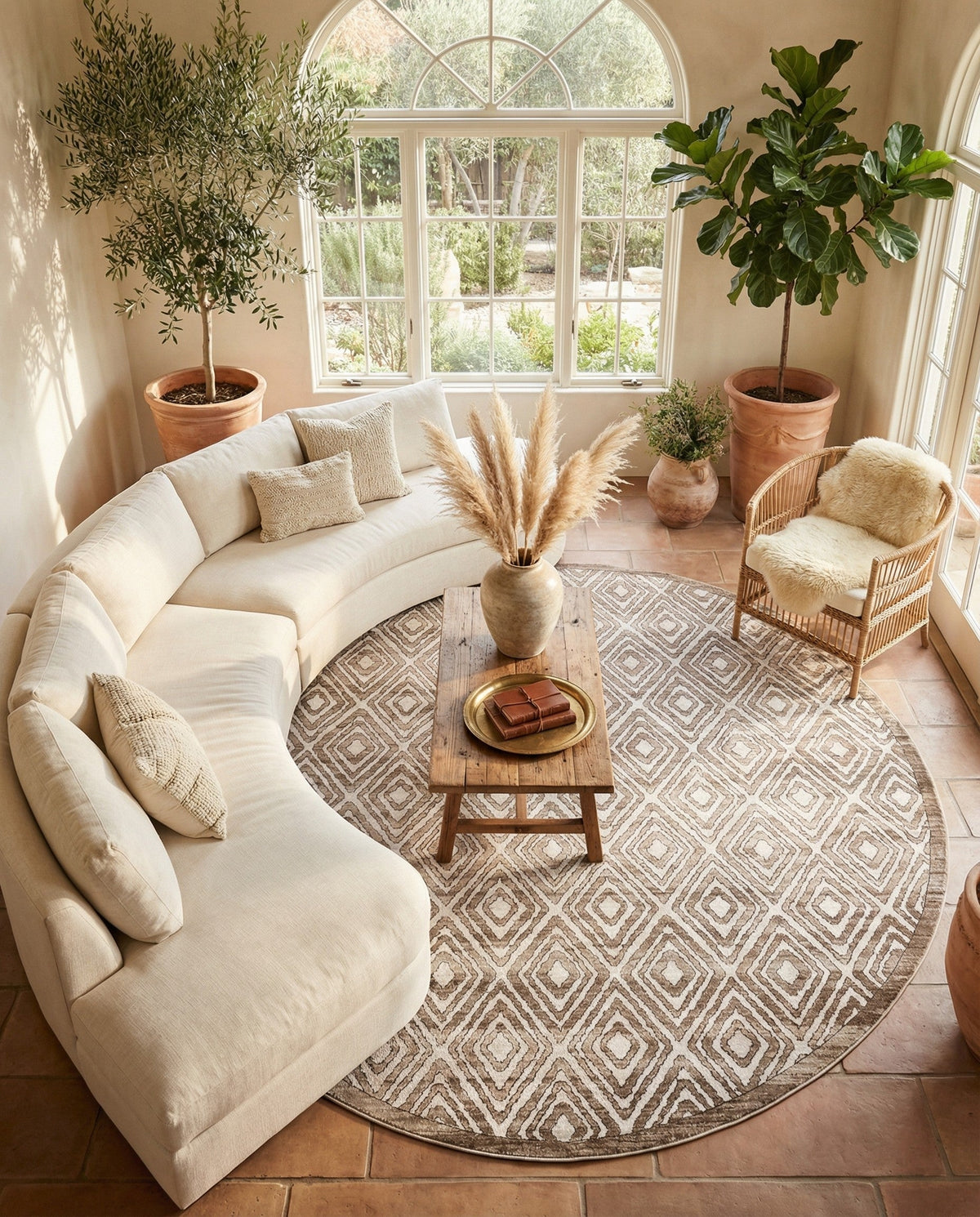 Sanctuary Retreat Collection Area Rug -  Oasis Round Chocolate Brown  lifestyle 161