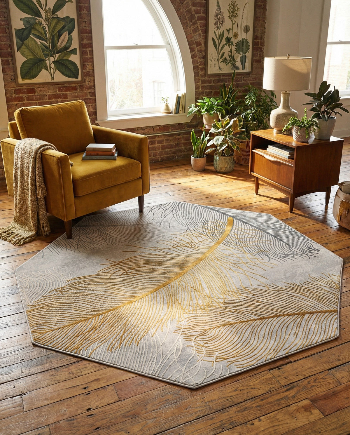 Bloomsbury Elegance Collection Area Rug -  Westminster Octagon Yellow Gray  lifestyle 140