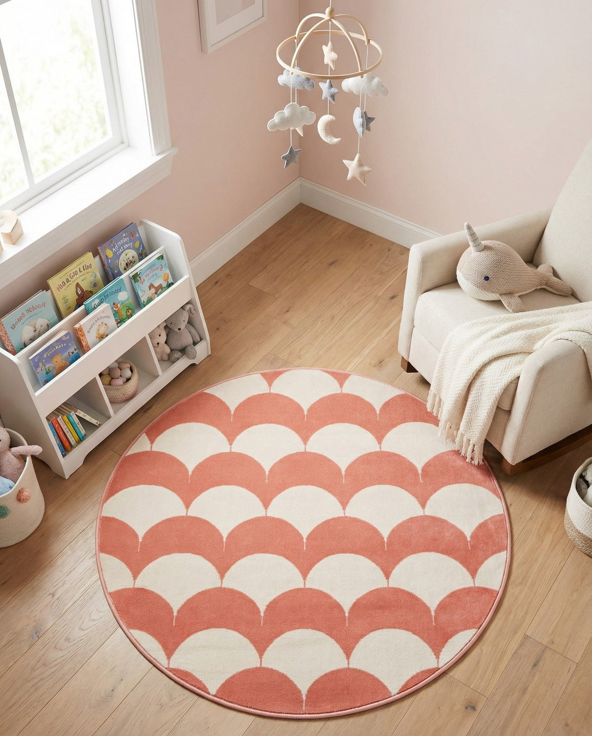 Wonder Tykes Collection Area Rug - Sparklewood Round Soft Coral Pink  lifestyle 78