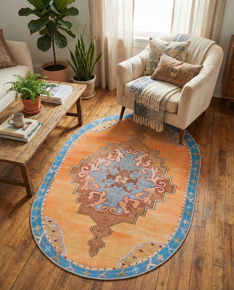 Heritage Elegance Collection Area Rug -  Winterthur (Orange) Oval Orange  lifestyle 47