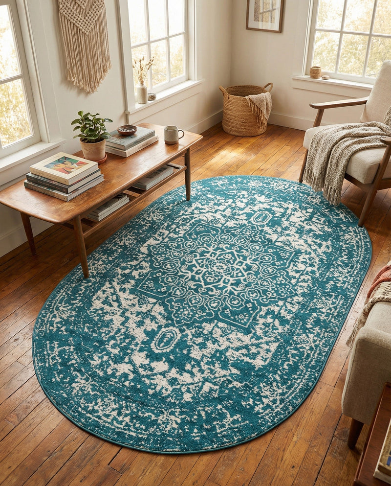 Georgetown Rugs Collection Area Rug - Dupont (Turquoise) Oval Turquoise  lifestyle 30