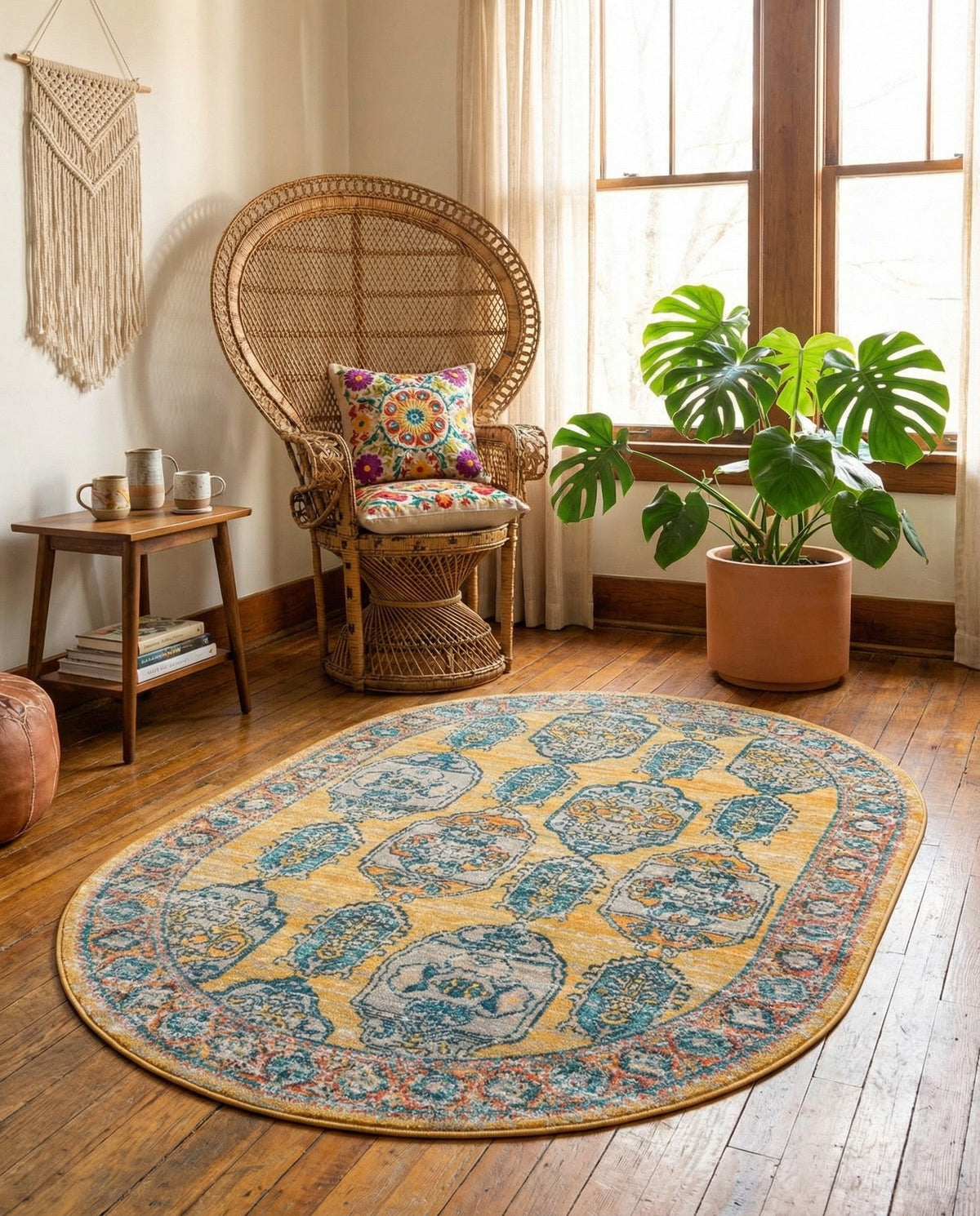 Seville Stripes Collection Area Rug -  Granada (Yellow) Oval Yellow  lifestyle 72