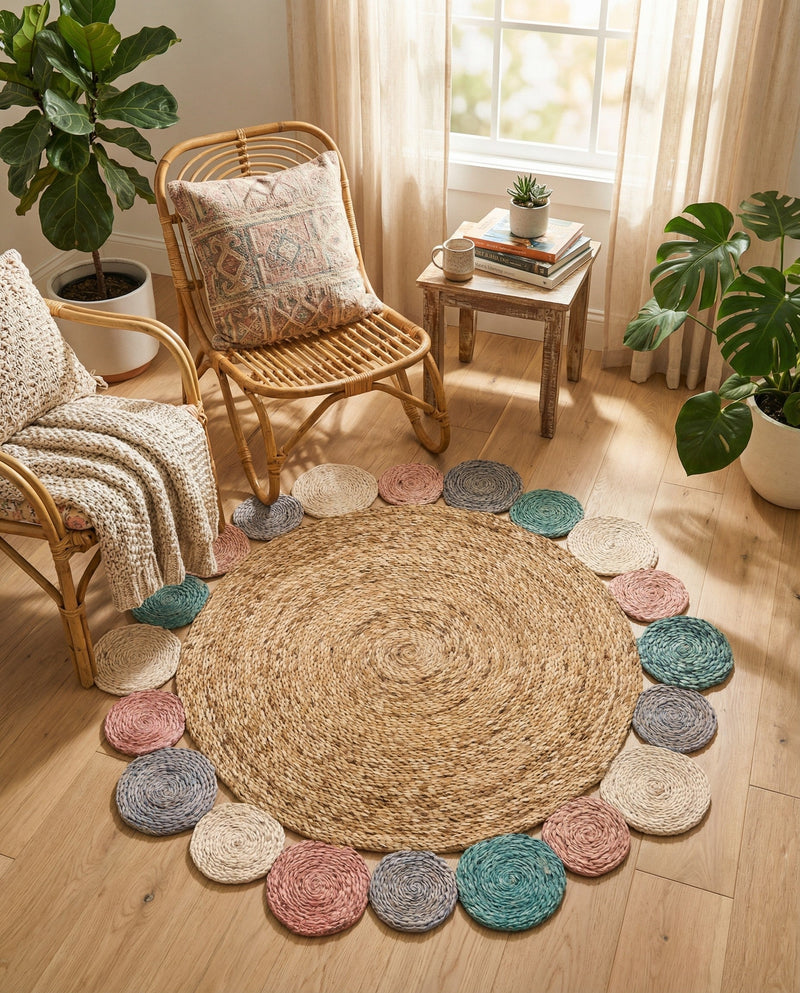 Woven Seaside Jute Collection Area Rug - Sienna Round Multi  lifestyle 59