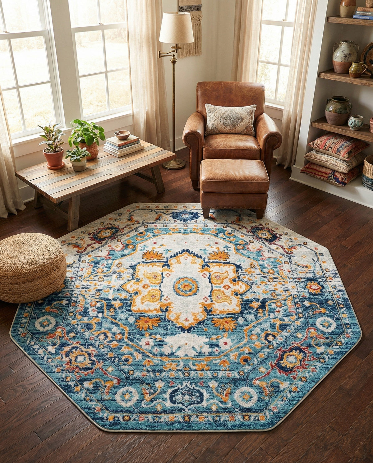 Parisian Elegance Collection Area Rug - Versailles (Teal) Octagon Teal  lifestyle 89