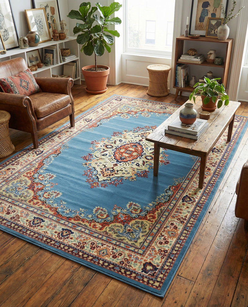 Tabriz Tapestry Collection Area Rug - Azerbaijan (Light Blue) Rectangle Light Blue  lifestyle 12