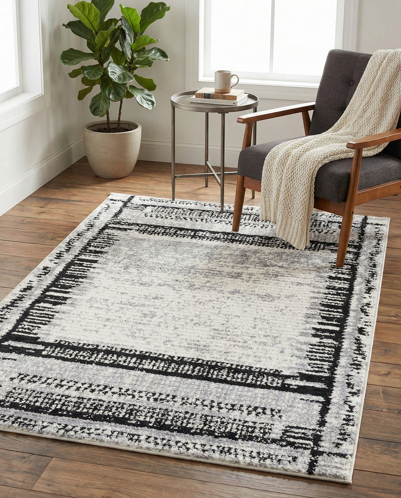 Marrakech Mosaic Collection Area Rug -  Sahara Rectangle Black and White  lifestyle 24