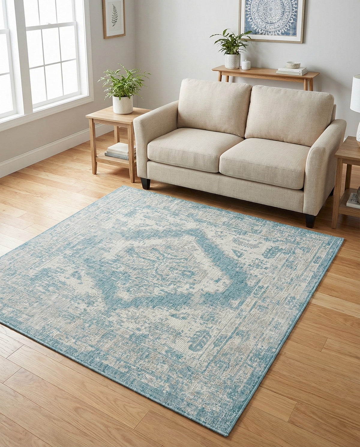 Patio Heritage Collection Area Rug -  Augusta (Aqua) Square Aqua  lifestyle 101