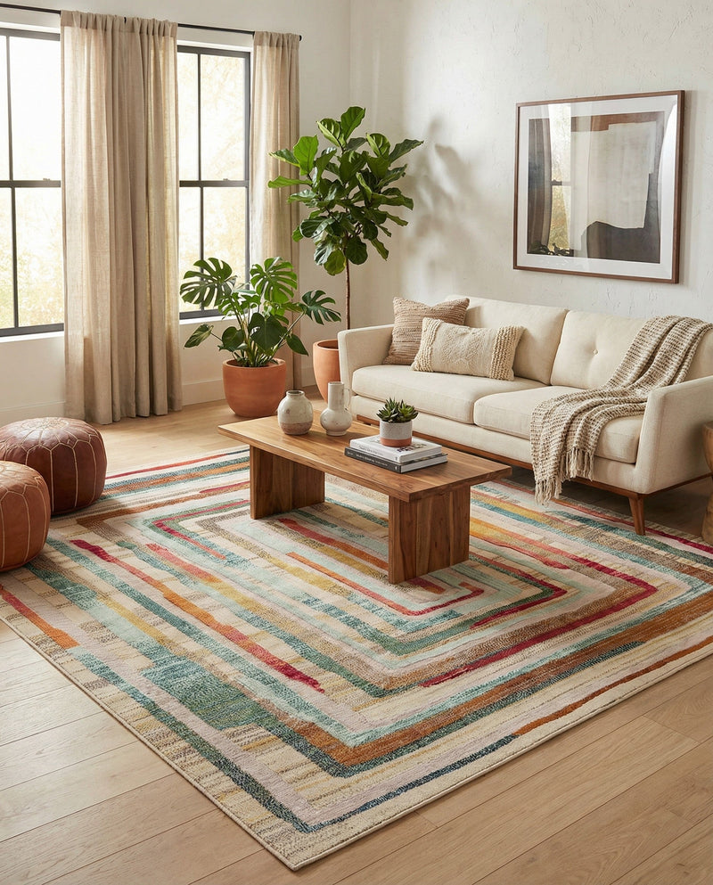 Outdoor Marrakesh Collection Area Rug -  Ouarzazate Square Multi Beige  lifestyle 62
