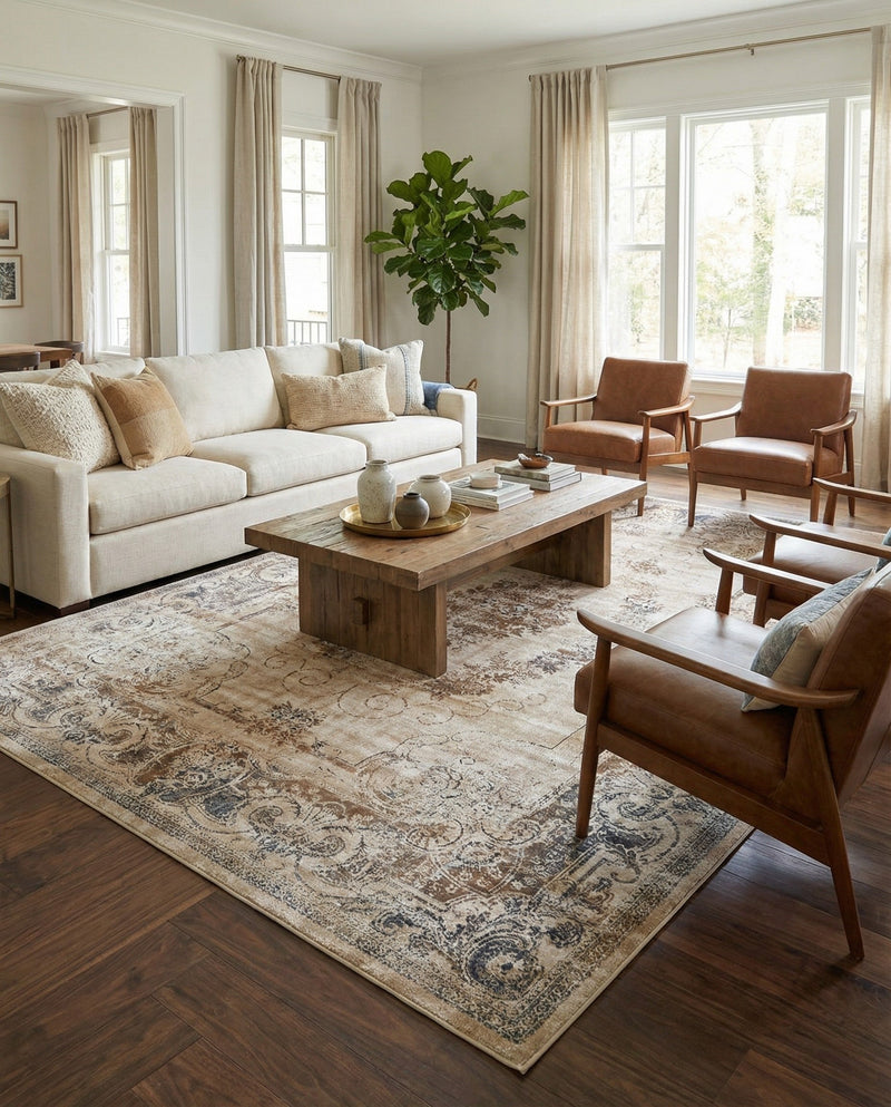 Coastal Manor Collection Area Rug -  Pierpoint Rectangle Blue Cream  lifestyle 28