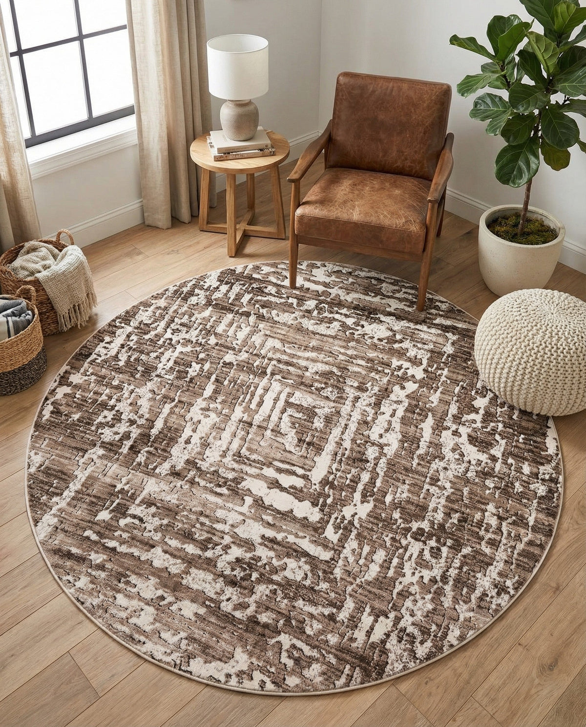 Sanctuary Retreat Collection Area Rug -  Asylum Round Chocolate Brown  lifestyle 158