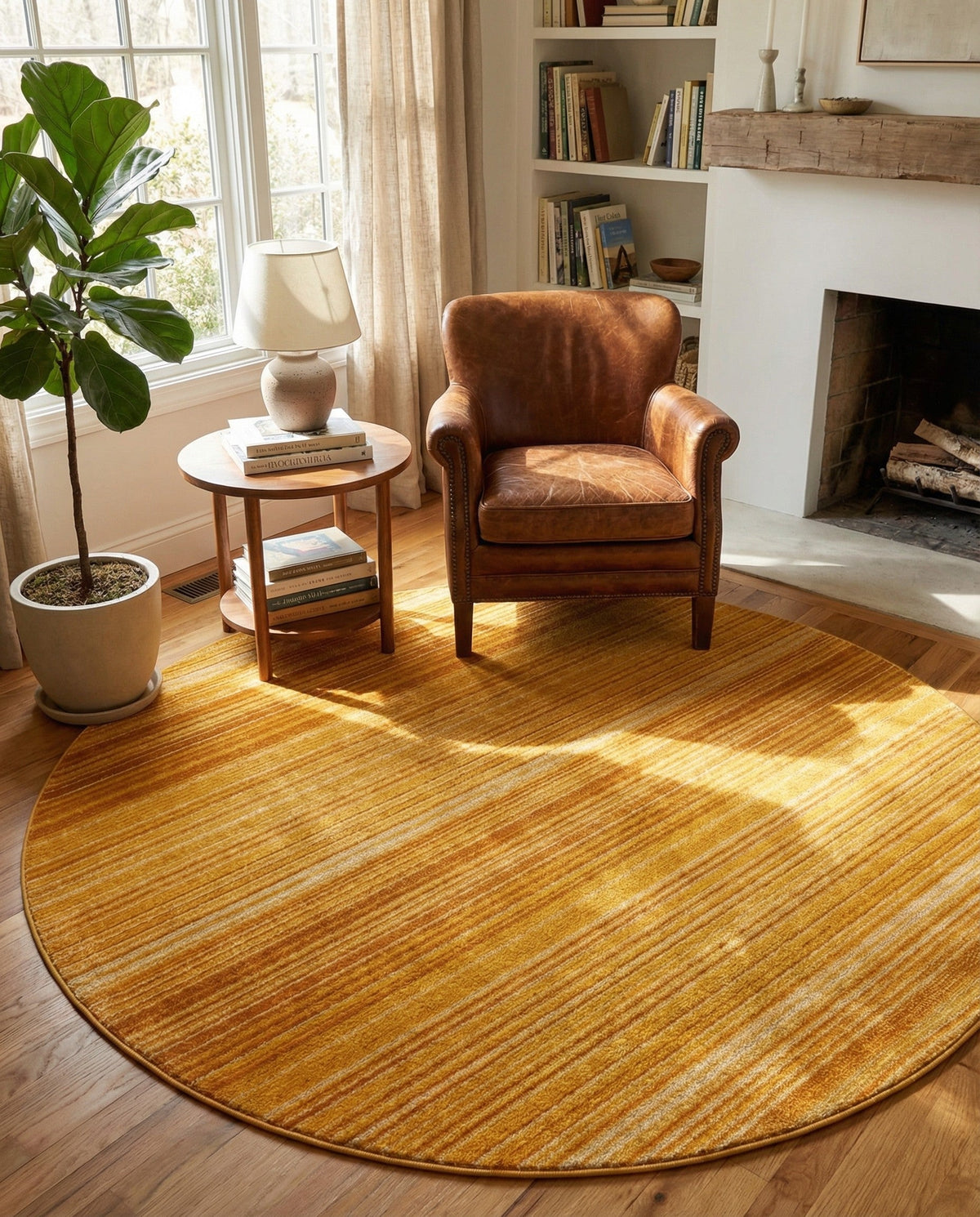 Jewel Oasis Collection Area Rug - Sapphire (Yellow) Round Yellow  lifestyle 85