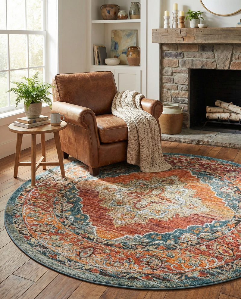 Savannah Soiree Collection Area Rug - Serengeti (Rust Red) Round Rust Red  lifestyle 79