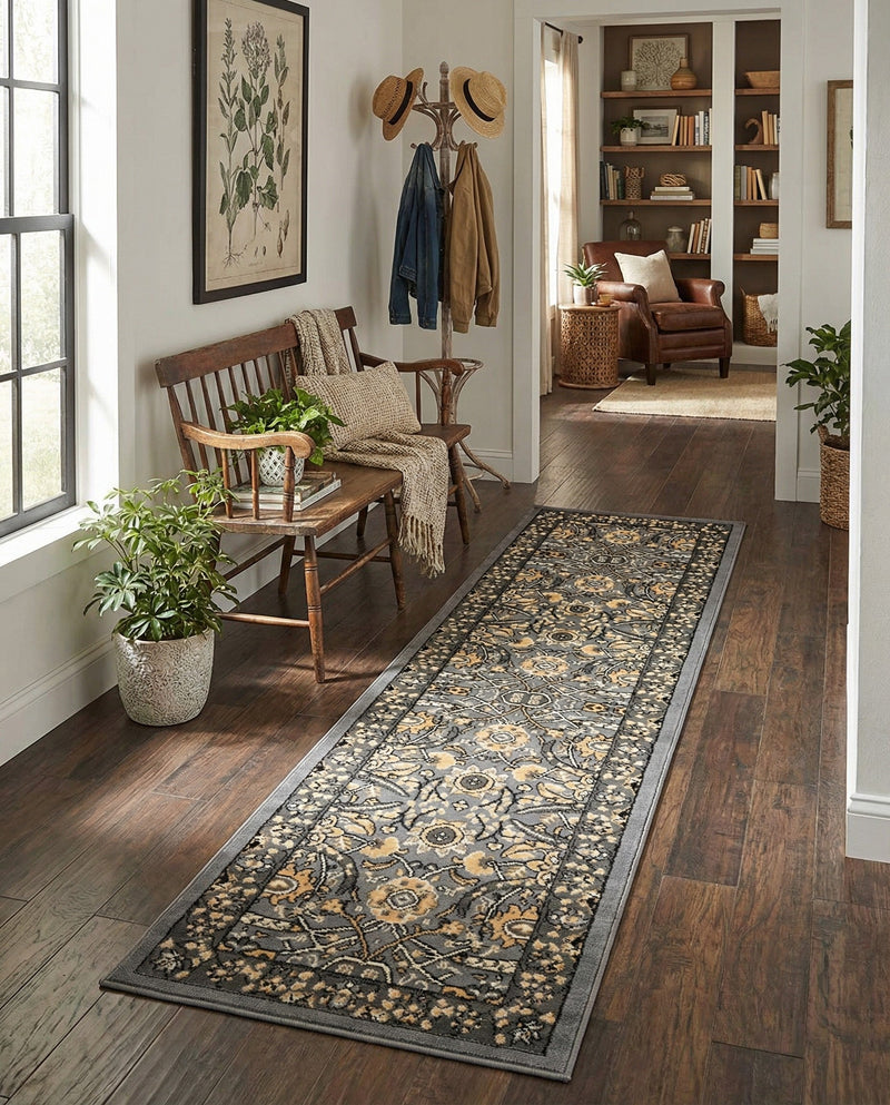 Tabriz Tapestry Collection Area Rug - Sahand (Dark Gray) Runner Dark Gray  lifestyle 34