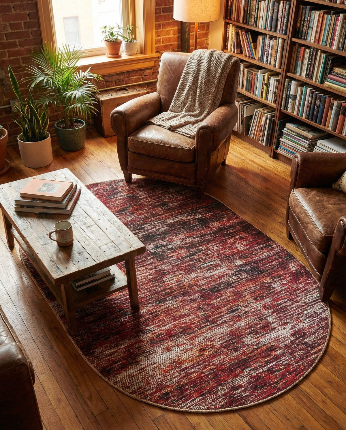 Sahara Essence Collection Area Rug - Oasis (Rust Red) Oval Rust Red  lifestyle 96