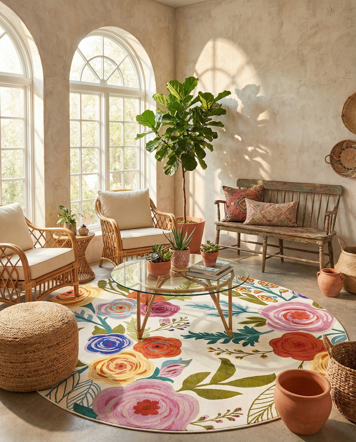 Meadow Breeze Collection Area Rug -  Petal Round Ivory  lifestyle 54
