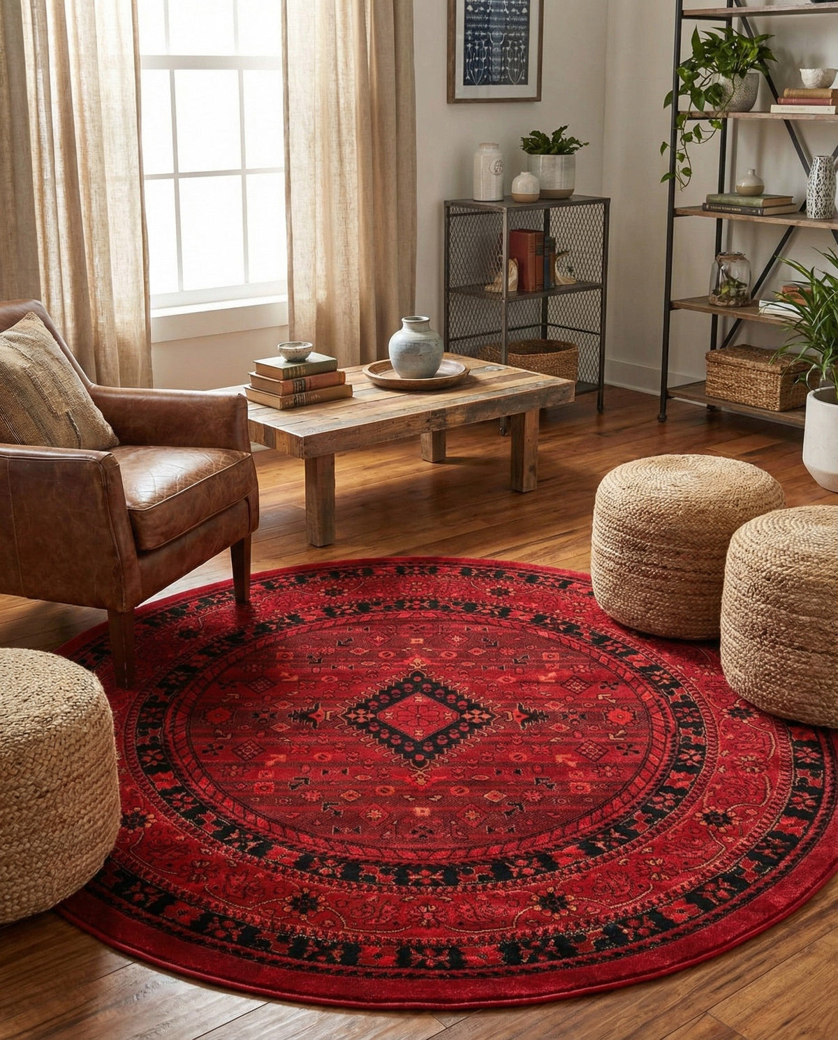 Samarkand Elegance Collection Area Rug -  Zarafshan Round Red  lifestyle 86