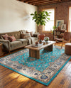 Casablanca Tapestry Collection Area Rug -  Marrakech (Arctic Aqua Blue) Rectangle Arctic Aqua Blue  lifestyle 11