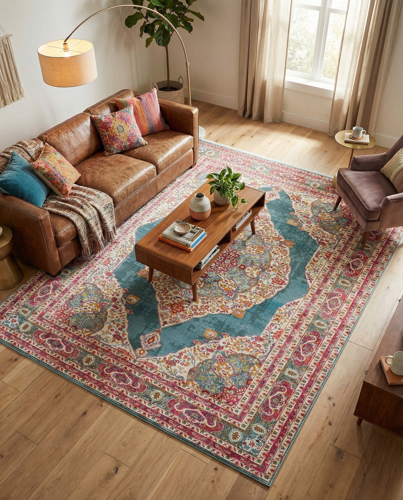 Caribbean Breeze Collection Area Rug -  Windward Rectangle Turquoise  lifestyle 53