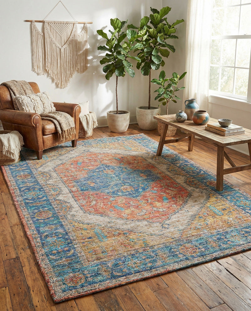 Savannah Threads Collection Area Rug - Charleston Rectangle Orange Yellow  lifestyle 11